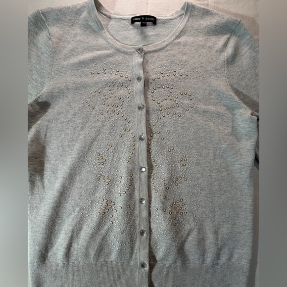 Cable & Gauge Gray Beaded Cardigan Sz M Classic 3/4 sleeve - Picture 3 of 5